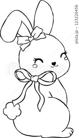 Coquette Bunny with Bow Whimsical Hand Drawn Doodle Outline Coquette Bunny with Bow Whimsical Hand Drawn Doodle Outline 123220456