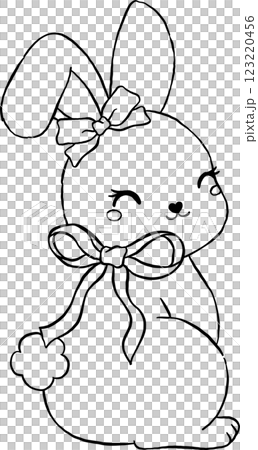 Coquette Bunny with Bow Whimsical Hand Drawn Doodle Outline Coquette Bunny with Bow Whimsical Hand Drawn Doodle Outline 123220456