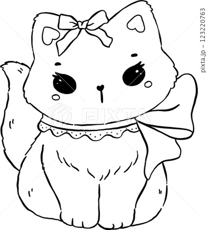 Cute Coquette Cat with Bow Outline 123220763