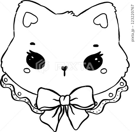 Cute Coquette Cat Face with Bow Outline 123220767