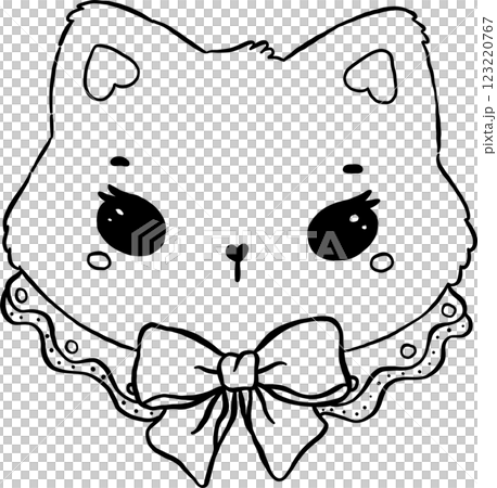 Cute Coquette Cat Face with Bow Outline 123220767