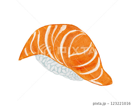 水彩で描いた日本食お寿司のサーモンのイラスト素材 水彩で描いた日本食お寿司のサーモンのイラスト素材 123221016