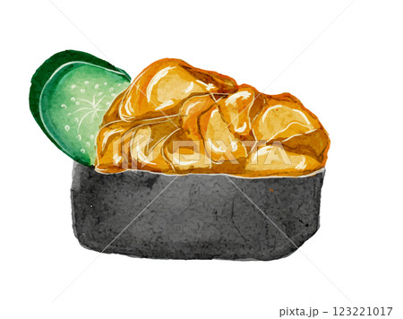 水彩で描いた日本食お寿司のウニイラスト素材 水彩で描いた日本食お寿司のウニイラスト素材 123221017