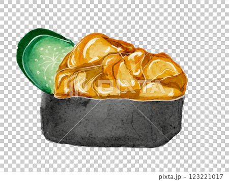水彩で描いた日本食お寿司のウニイラスト素材 水彩で描いた日本食お寿司のウニイラスト素材 123221017