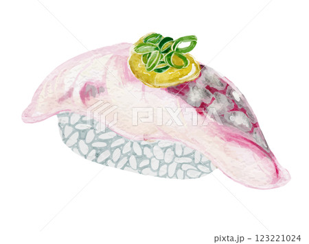水彩で描いた日本食お寿司の鯵のイラスト素材 123221024