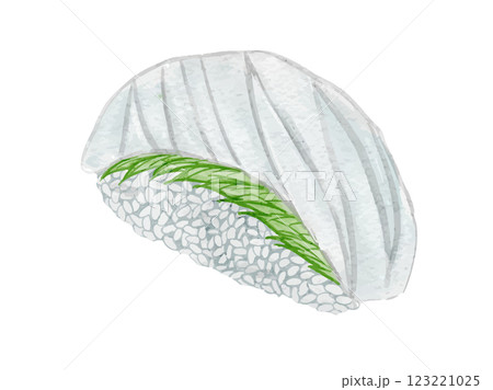 水彩で描いた日本食お寿司のエンガワイラスト素材 123221025