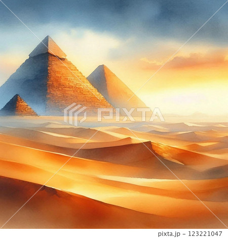 砂漠にピラミッドの風景 123221047