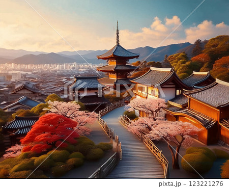 京都の街並み　イラスト 123221276