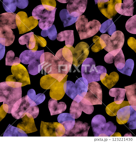 透けるハート型を重ねたテキスタルパターン, 123221430