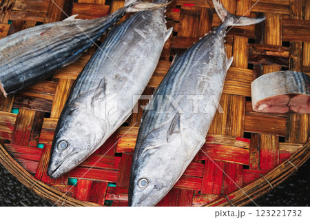 fresh sea fish at Asian street market in Asia in Vietnam 123221732