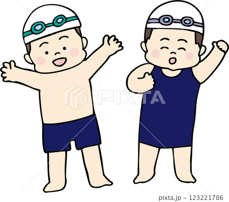 スクール水着の男の子と女の子のイラスト 123221786