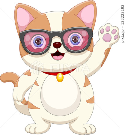 cute cat wearing glasses and waving 123222192