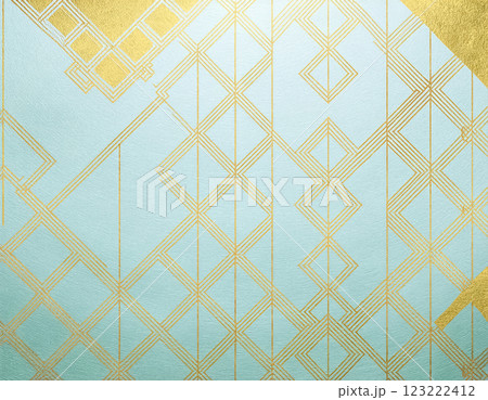 和紙のテクスチャのイメージ素材　モダン幾何学模様　緑色と金色 123222412