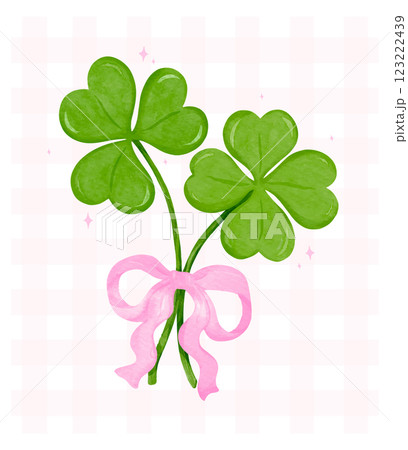 Retro St Patricks Day Coquette 4 Leaf Clover with Bow Girly Lucky Whimsical watercolor vector Retro St Patricks Day Coquette 4 Leaf Clover with Bow Girly Lucky Whimsical watercolor vector 123222439