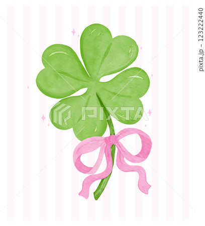 Retro St Patricks Day Coquette 4 Leaf Clover with Pink Ribbon Bow Girly Lucky Whimsical watercolor vector Retro St Patricks Day Coquette 4 Leaf Clover with Pink Ribbon Bow Girly Lucky Whimsical watercolor vector 123222440