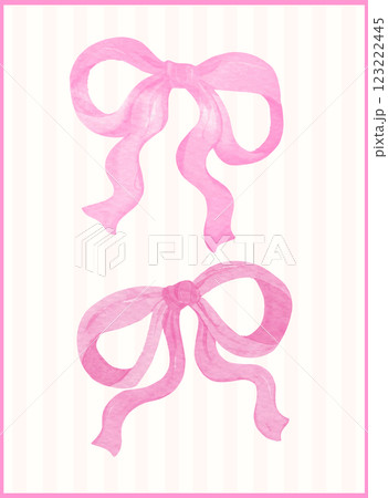 Set of Whimsical Coquette pink ribbon bow watercolor Hand Painted vector 123222445