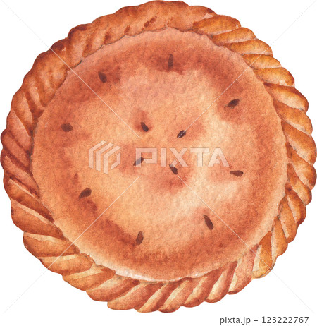 A traditional watercolor closed round pie isolated on a white background 123222767