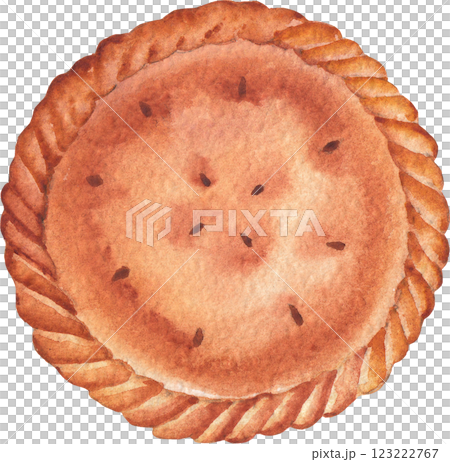 A traditional watercolor closed round pie isolated on a white background 123222767