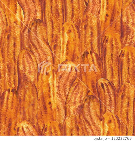 Seamless watercolor pattern of sweet fried sugar churros 123222769