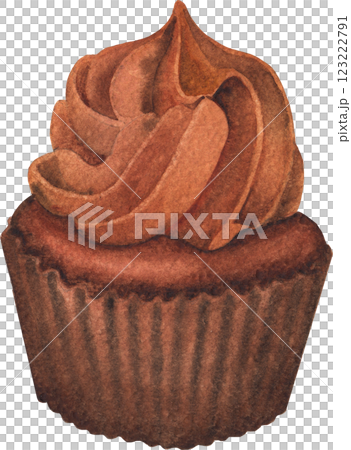 A traditional watercolor cupcake with a whipped cream isolated on a white background 123222791