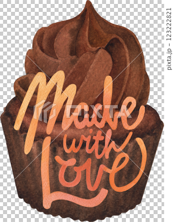 Made with love. A traditional watercolor cupcake with a whipped cream and a hand-lettered inscription Made with love. A traditional watercolor cupcake with a whipped cream and a hand-lettered inscription 123222821