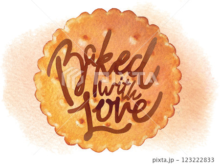 A traditional watercolor simple circle cookie with a hand-lettered inscription on top A traditional watercolor simple circle cookie with a hand-lettered inscription on top 123222833