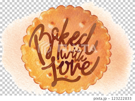 A traditional watercolor simple circle cookie with a hand-lettered inscription on top A traditional watercolor simple circle cookie with a hand-lettered inscription on top 123222833