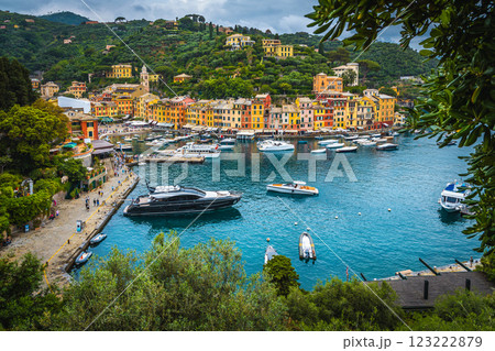 Great cityscape with moored boats and yachts, Portofino, Liguria, Italy 123222879