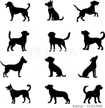 犬の色々なポーズのシルエットセット 犬の色々なポーズのシルエットセット 123223069