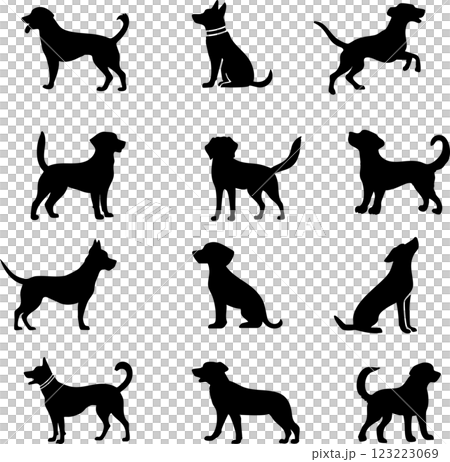 一組各種姿勢的狗的輪廓 123223069