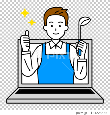 A man in an apron teaching cooking online 123223346