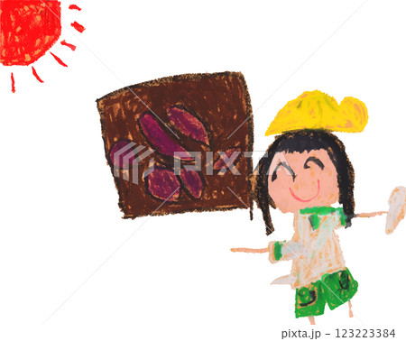 子供が描いた芋掘りの絵 123223384