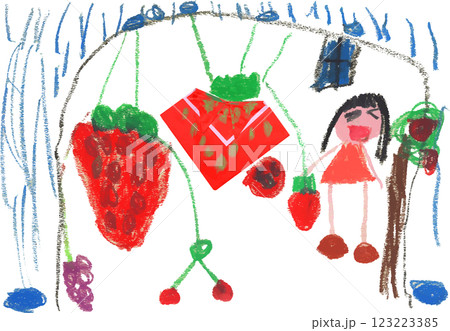 子供が制作したいちごの絵 123223385