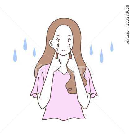 悲しくて涙を流す女性のイラスト素材 悲しくて涙を流す女性のイラスト素材 123223658