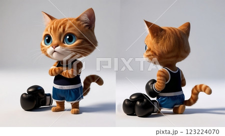 cute sporty cat in boxing outfit isolated for fitness branding and marketing 123224070
