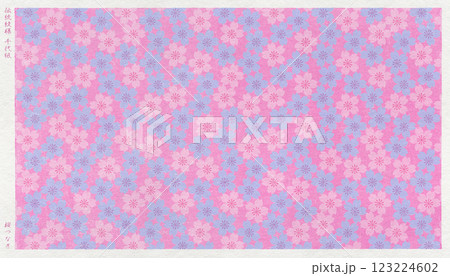 満開の桜を版画風に描いた、和モダンなおしゃれ和紙 123224602