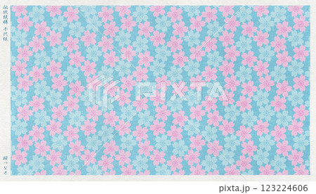満開の桜を版画風に描いた、和モダンなおしゃれ和紙 123224606
