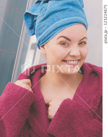 Woman in towel after shower 123224675