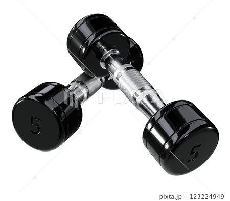 Two blank Round Dumbbells with number 5, black weightlifting gym equipment Two blank Round Dumbbells with number 5, black weightlifting gym equipment 123224949