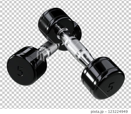 Two blank Round Dumbbells with number 5, black weightlifting gym equipment Two blank Round Dumbbells with number 5, black weightlifting gym equipment 123224949
