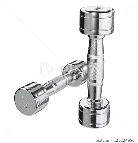 Two blank Round Dumbbells with number 3, chrome weightlifting gym equipment 123224950