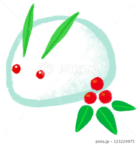 シンプルイラスト　クレヨンタッチ　雪うさぎ 123224975