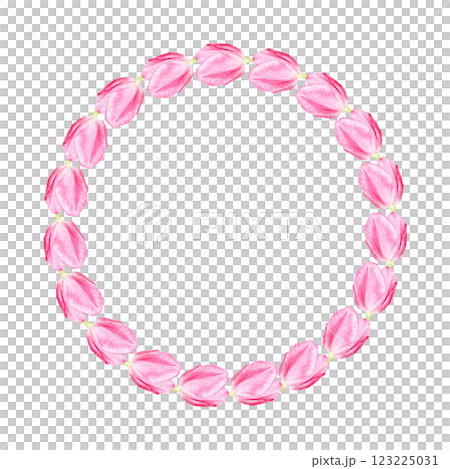Tulip watercolor wreath isolated on white. Hand painted delicate pink flowers, eco design. High quality clip art perfect for mother's, women's day cards, posters, banners, female products decor and 123225031