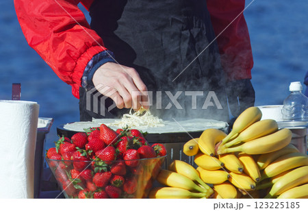 Making pancakes at farmers market in downtown Prague. Making pancakes at farmers market in downtown Prague. 123225185