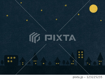 イラスト素材 背景素材　夜空　街並み 123225235