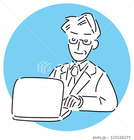 スーツとメガネのミドルシニア男性 ノートPC ベクターイラスト スーツとメガネのミドルシニア男性 ノートPC ベクターイラスト 123226275