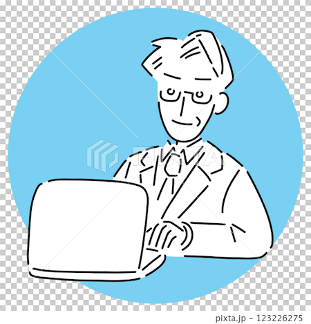 スーツとメガネのミドルシニア男性 ノートPC ベクターイラスト スーツとメガネのミドルシニア男性 ノートPC ベクターイラスト 123226275