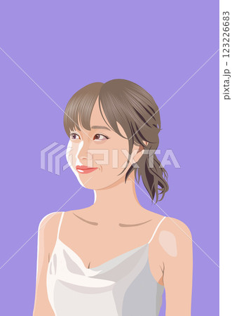 横を見る笑顔の女性イラスト 123226683