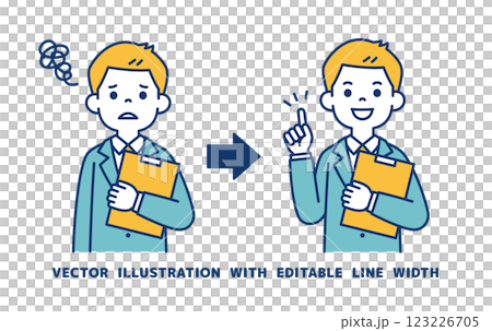 Vector illustration of a young businessman with a troubled and inspired expression_Line width can be edited 123226705