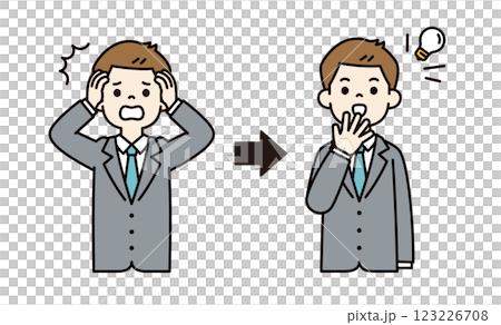 Vector illustration of a young businessman who came up with a solution to a failure_Line width editable_Color 123226708